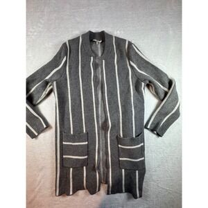 BKE Womens Grey White Striped Open Front Longline Cardigan Sweater Size L